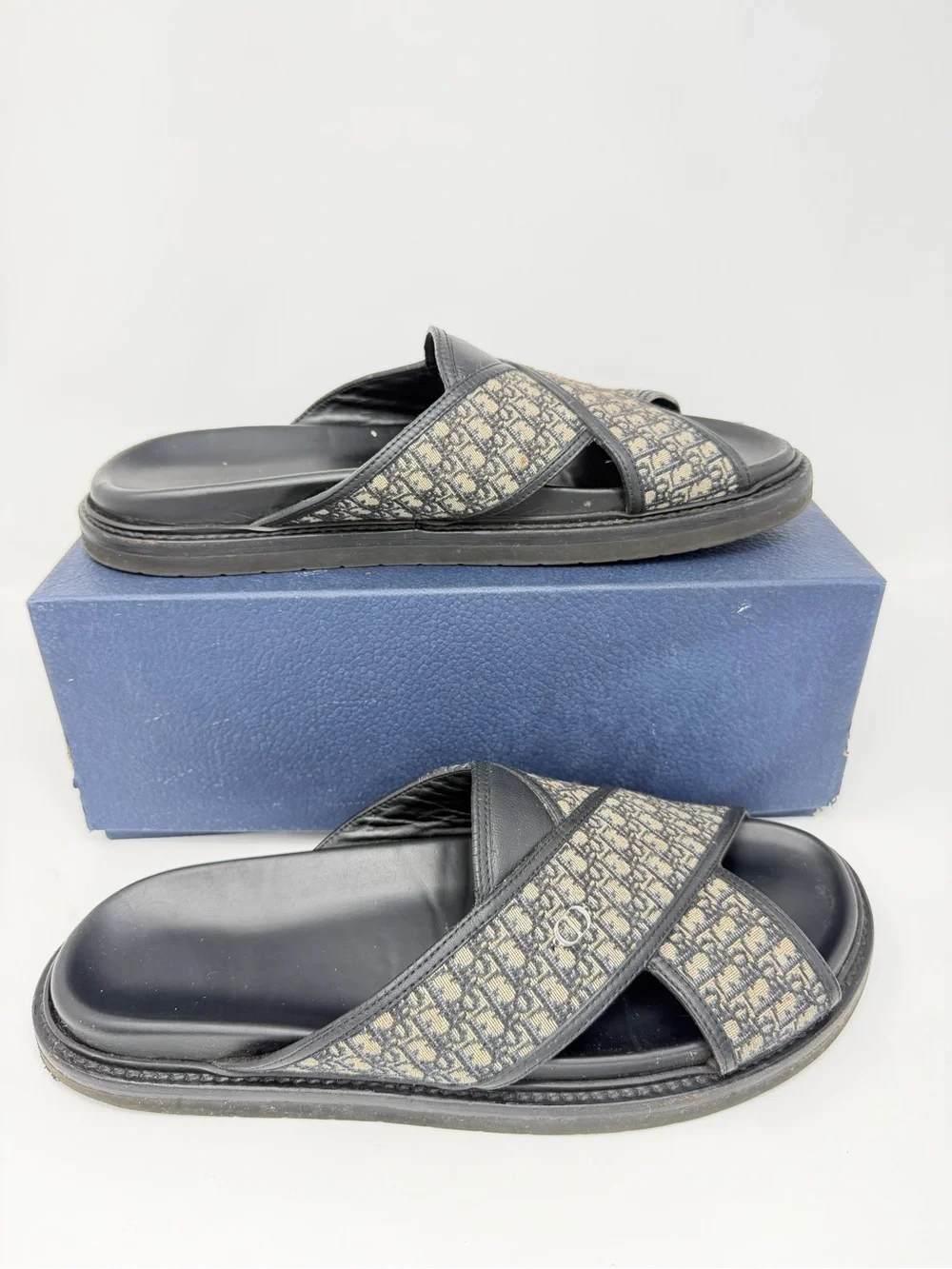 Dior Black and Cream Monogram Cross-Strap Slide Sandals Dior Black and Cream Monogram Cross-Strap Slide Sandals  main image 2
